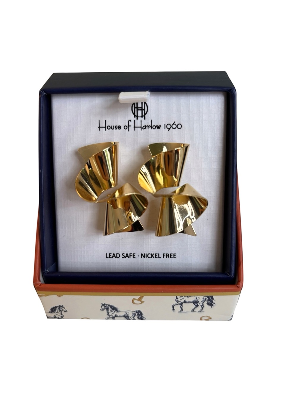 House of Harlow 1960 Gold Tone Twisted Ribbon Earrings.